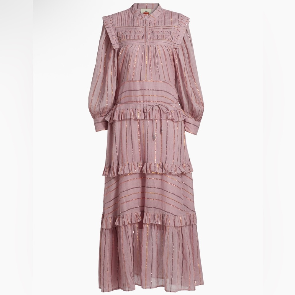 FARM Rio Mauve Long Sleeve Dress with Gold Accents
